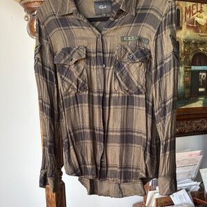 Rails plaid khaki, black, detailed shoulders, front pockets